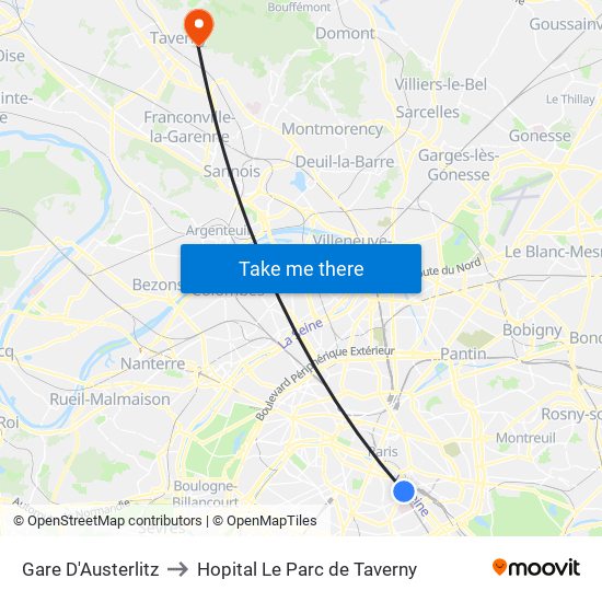 Gare D'Austerlitz to Hopital Le Parc de Taverny map