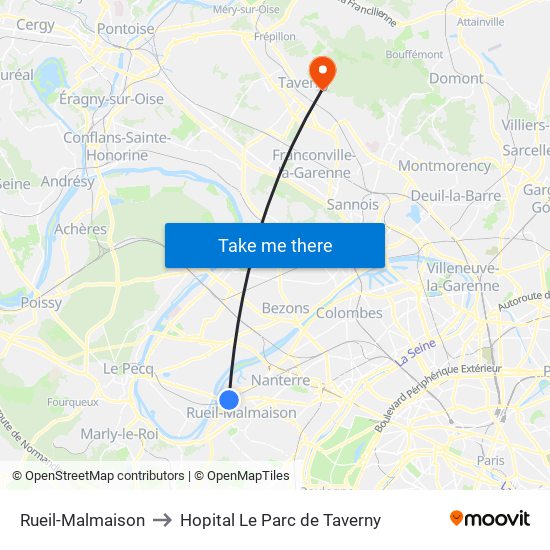 Rueil-Malmaison to Hopital Le Parc de Taverny map