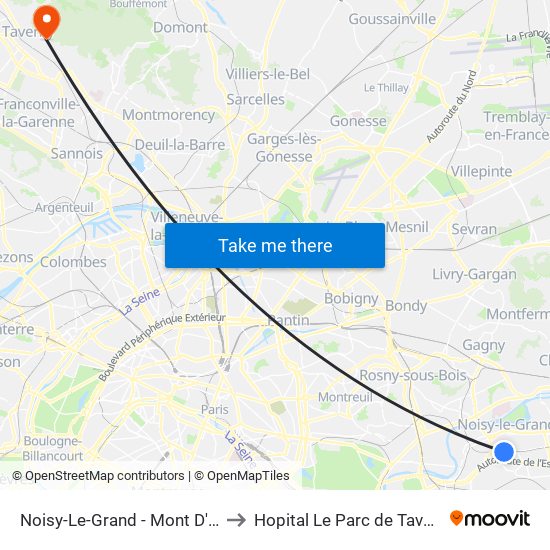 Noisy-Le-Grand - Mont D'Est to Hopital Le Parc de Taverny map