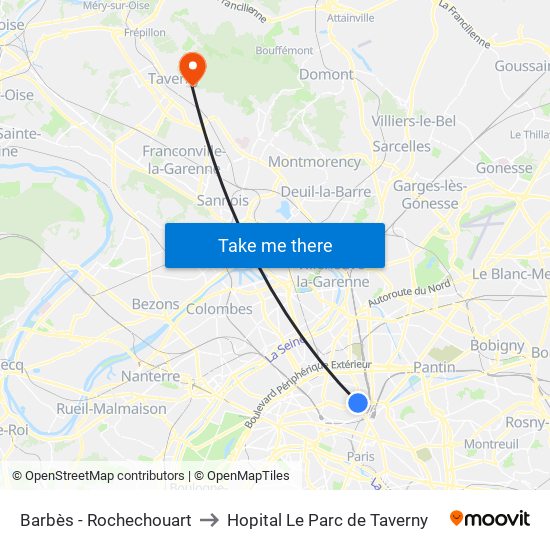 Barbès - Rochechouart to Hopital Le Parc de Taverny map