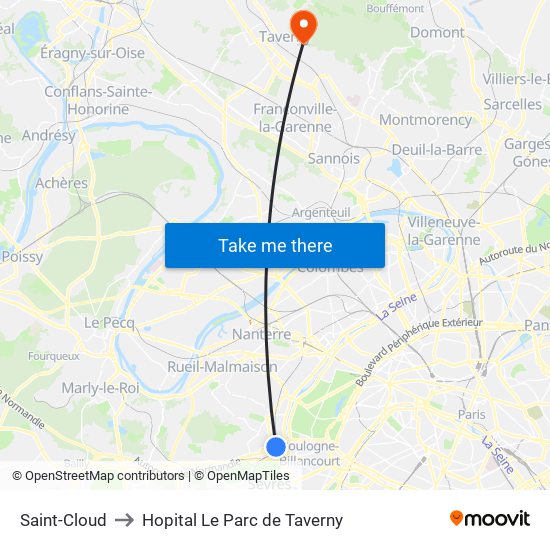 Saint-Cloud to Hopital Le Parc de Taverny map