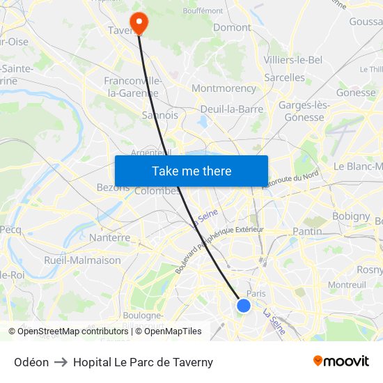 Odéon to Hopital Le Parc de Taverny map