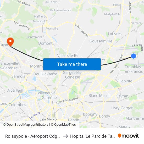 Roissypole - Aéroport Cdg1 (D3) to Hopital Le Parc de Taverny map