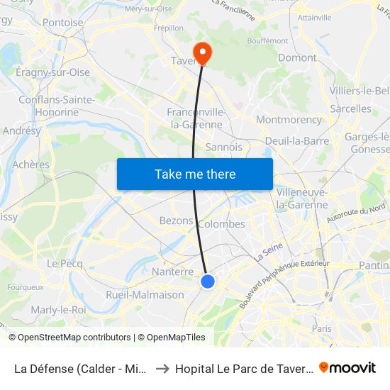 La Défense (Calder - Miro) to Hopital Le Parc de Taverny map