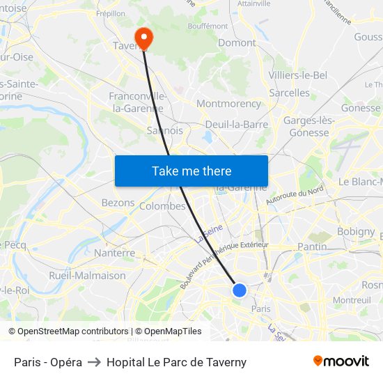 Paris - Opéra to Hopital Le Parc de Taverny map