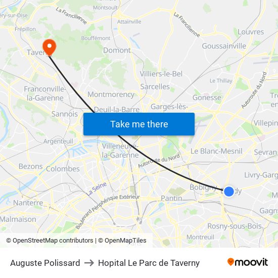 Auguste Polissard to Hopital Le Parc de Taverny map