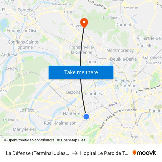La Défense (Terminal Jules Verne) to Hopital Le Parc de Taverny map