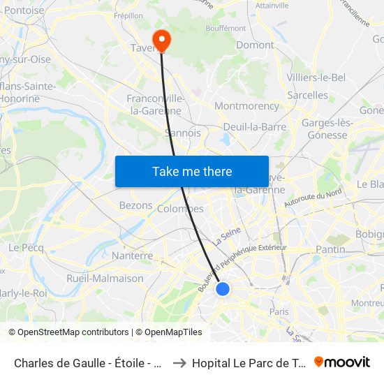 Charles de Gaulle - Étoile - Wagram to Hopital Le Parc de Taverny map