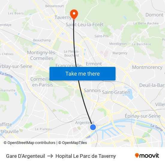 Gare D'Argenteuil to Hopital Le Parc de Taverny map