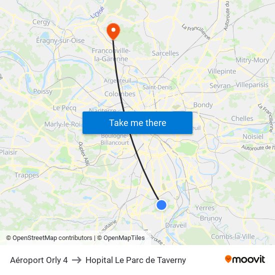 Aéroport Orly 4 to Hopital Le Parc de Taverny map