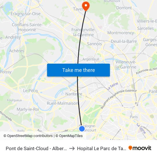 Pont de Saint-Cloud - Albert Kahn to Hopital Le Parc de Taverny map