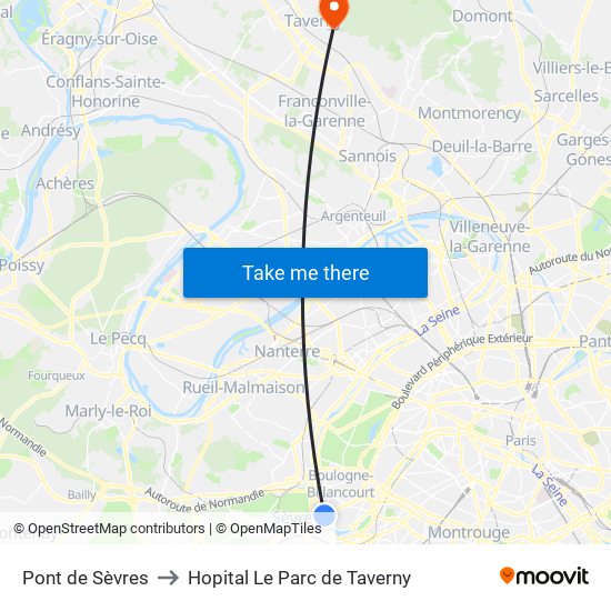 Pont de Sèvres to Hopital Le Parc de Taverny map