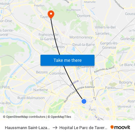 Haussmann Saint-Lazare to Hopital Le Parc de Taverny map