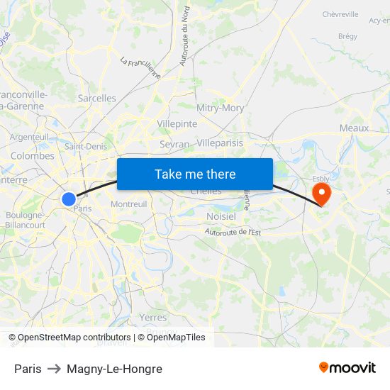 Paris to Magny-Le-Hongre map