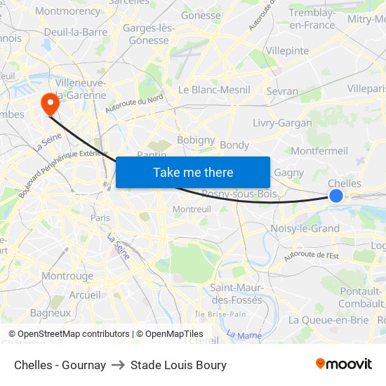 Chelles - Gournay to Stade Louis Boury map