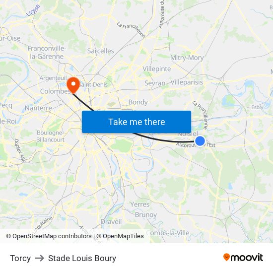 Torcy to Stade Louis Boury map