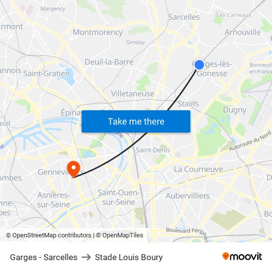 Garges - Sarcelles to Stade Louis Boury map
