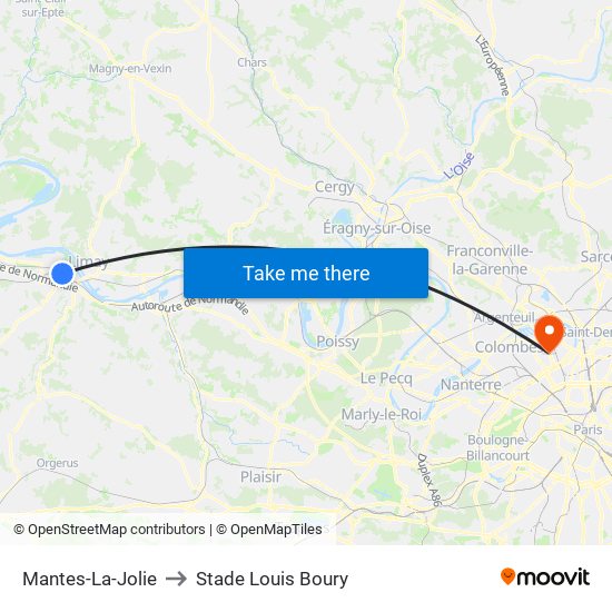 Mantes-La-Jolie to Stade Louis Boury map