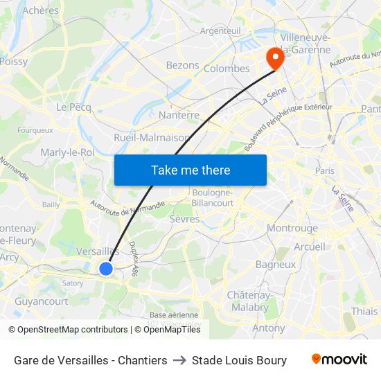 Gare de Versailles - Chantiers to Stade Louis Boury map