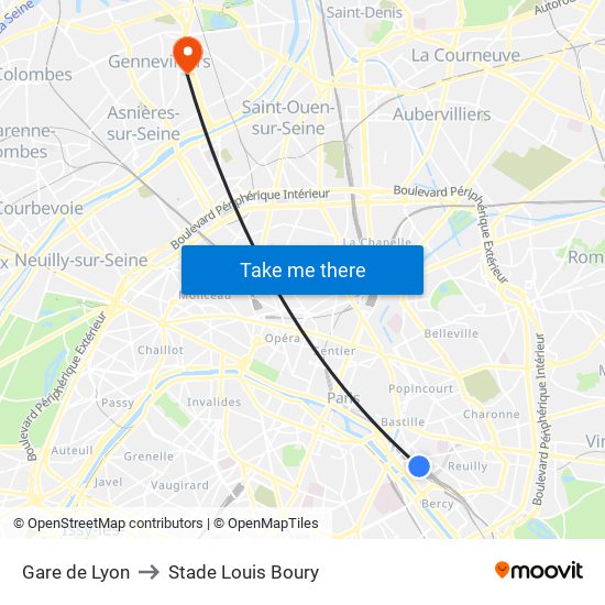 Gare de Lyon to Stade Louis Boury map