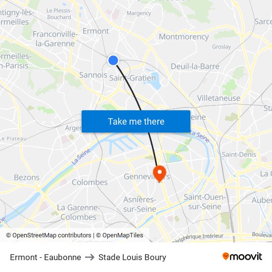 Ermont - Eaubonne to Stade Louis Boury map