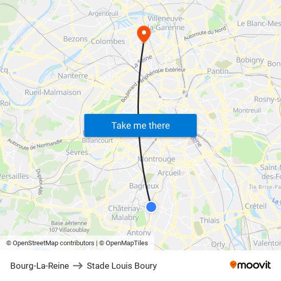 Bourg-La-Reine to Stade Louis Boury map