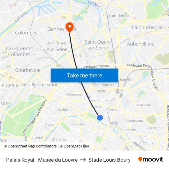 Palais Royal - Musée du Louvre to Stade Louis Boury map