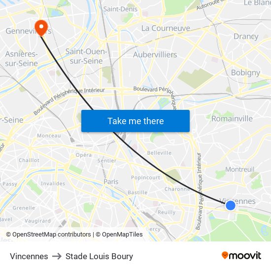 Vincennes to Stade Louis Boury map