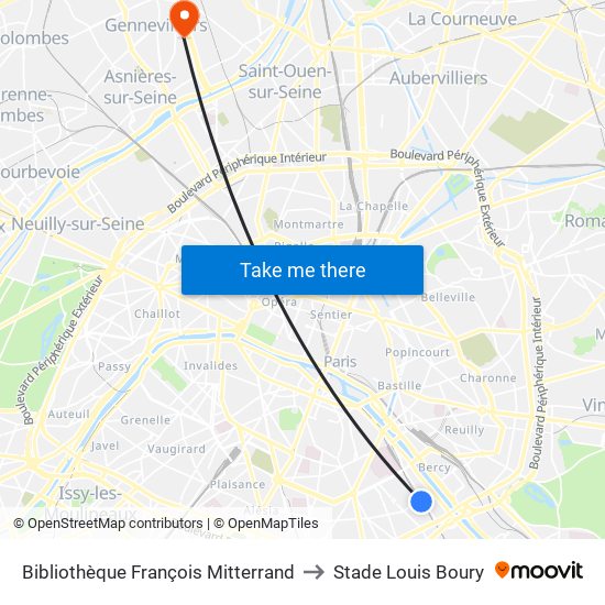 Bibliothèque François Mitterrand to Stade Louis Boury map