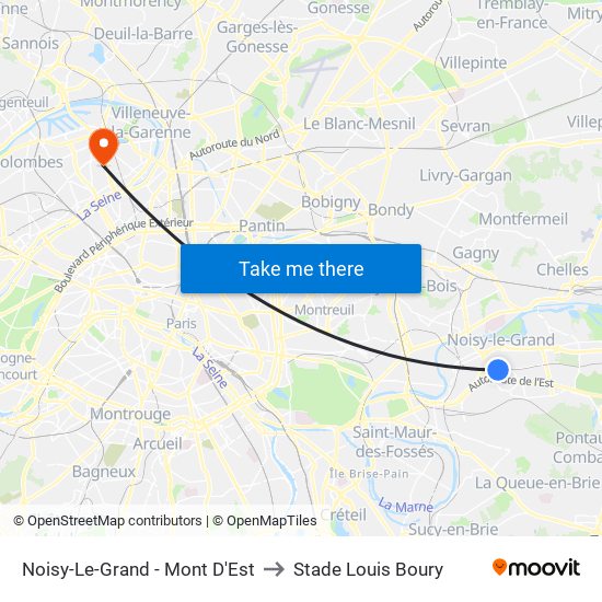 Noisy-Le-Grand - Mont D'Est to Stade Louis Boury map