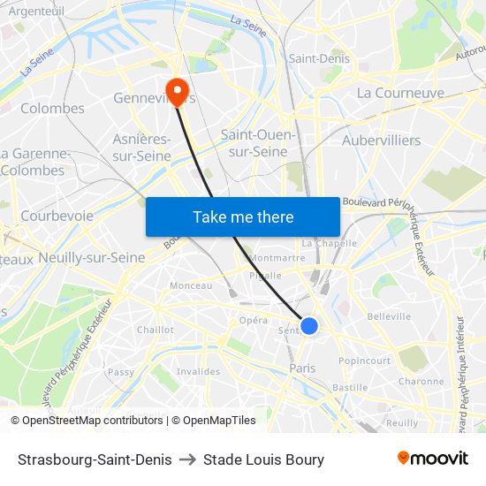 Strasbourg-Saint-Denis to Stade Louis Boury map