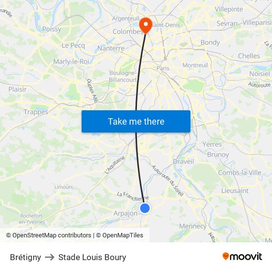Brétigny to Stade Louis Boury map