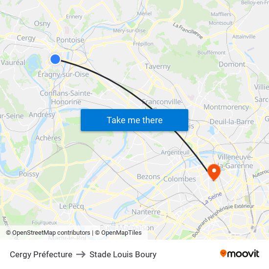 Cergy Préfecture to Stade Louis Boury map