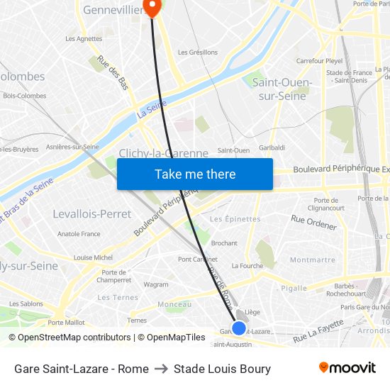 Gare Saint-Lazare - Rome to Stade Louis Boury map