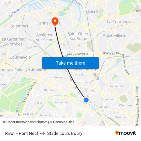 Rivoli - Pont Neuf to Stade Louis Boury map