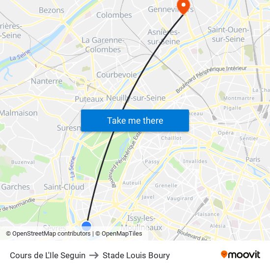Cours de L'Ile Seguin to Stade Louis Boury map