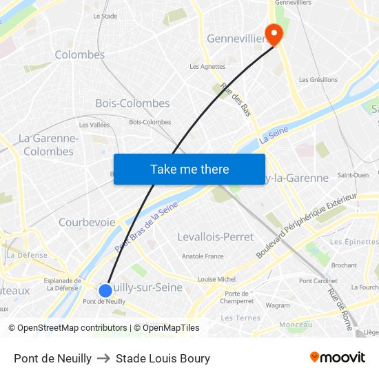 Pont de Neuilly to Stade Louis Boury map