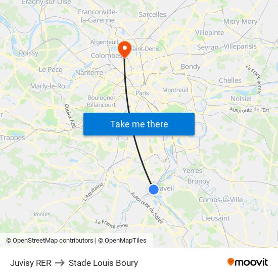 Juvisy RER to Stade Louis Boury map