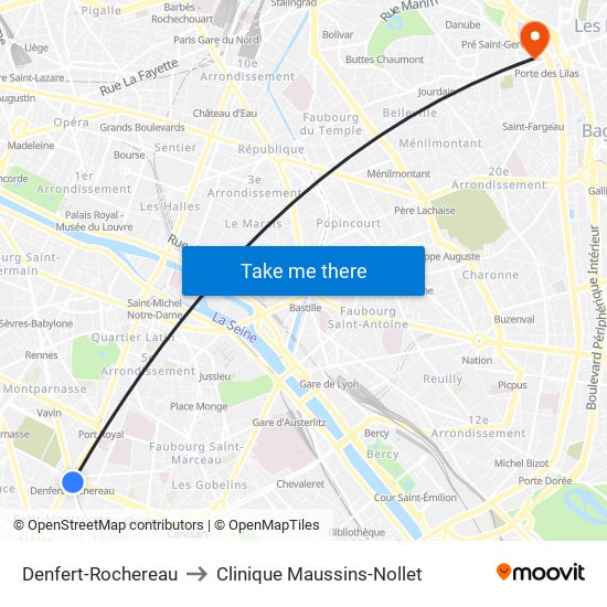 Denfert-Rochereau to Clinique Maussins-Nollet map