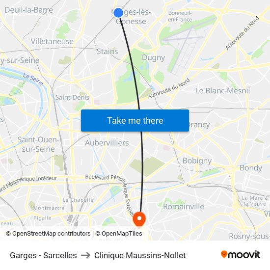 Garges - Sarcelles to Clinique Maussins-Nollet map