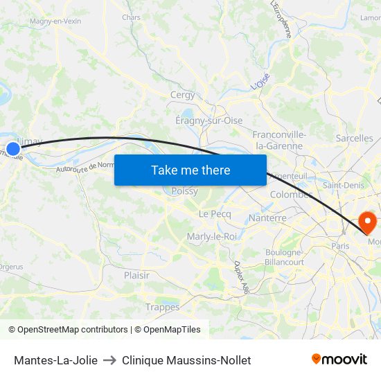 Mantes-La-Jolie to Clinique Maussins-Nollet map