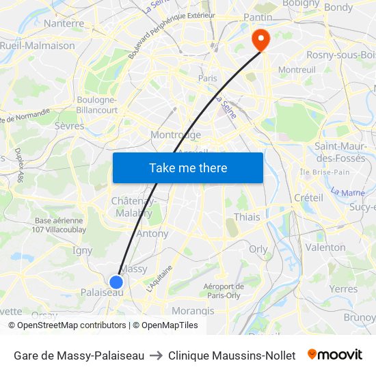Gare de Massy-Palaiseau to Clinique Maussins-Nollet map
