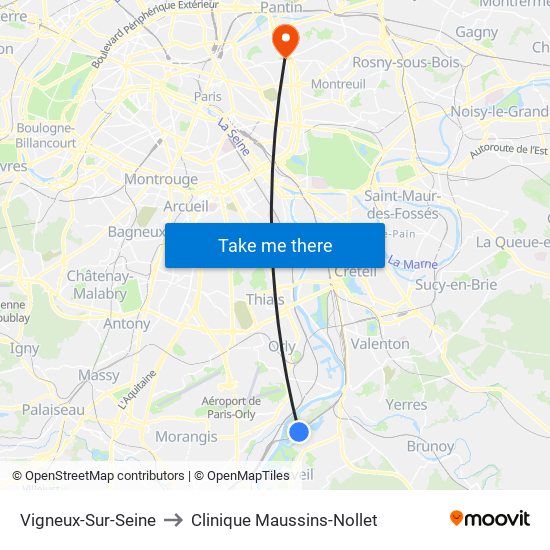 Vigneux-Sur-Seine to Clinique Maussins-Nollet map