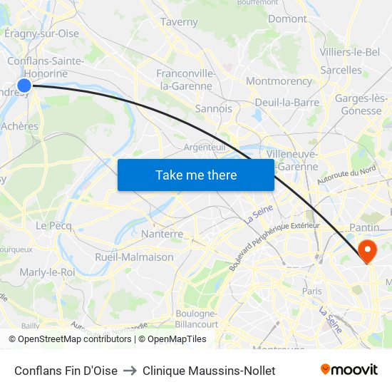 Conflans Fin D'Oise to Clinique Maussins-Nollet map