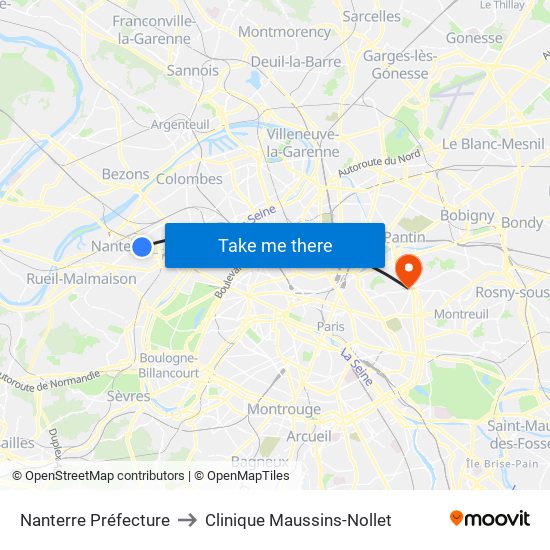 Nanterre Préfecture to Clinique Maussins-Nollet map