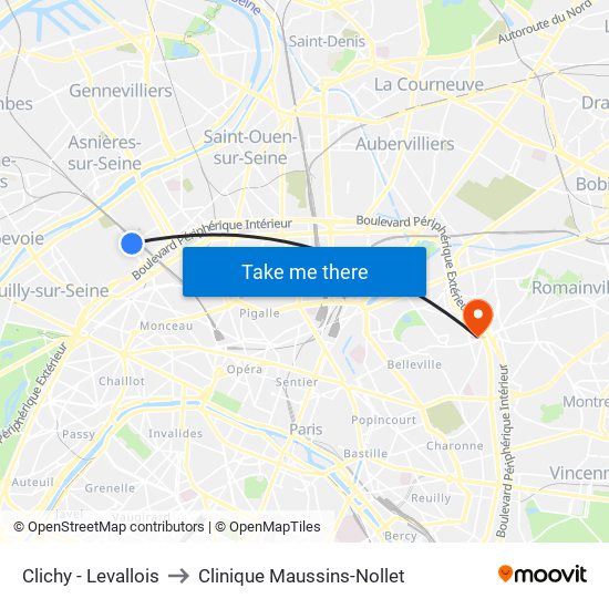 Clichy - Levallois to Clinique Maussins-Nollet map