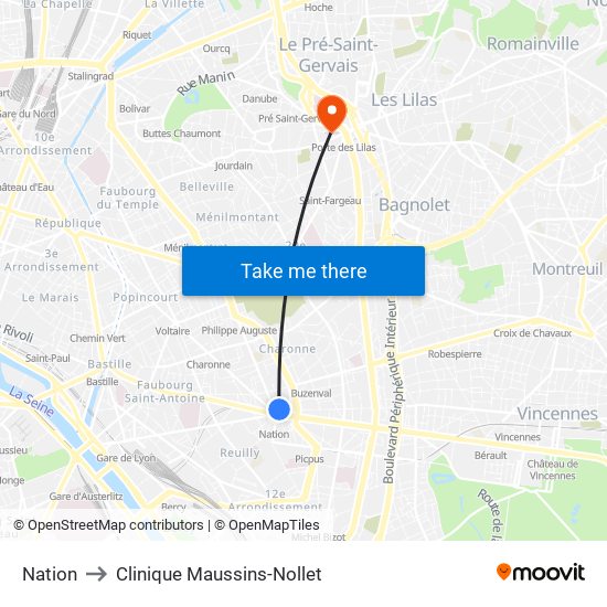 Nation to Clinique Maussins-Nollet map
