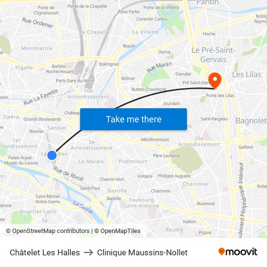 Châtelet Les Halles to Clinique Maussins-Nollet map