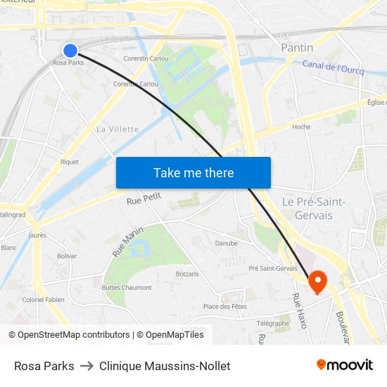 Rosa Parks to Clinique Maussins-Nollet map