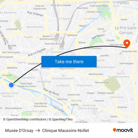 Musée D'Orsay to Clinique Maussins-Nollet map